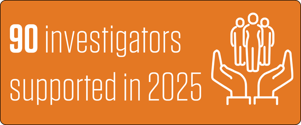 90 investigators supported in 2025, icon of hands holding people