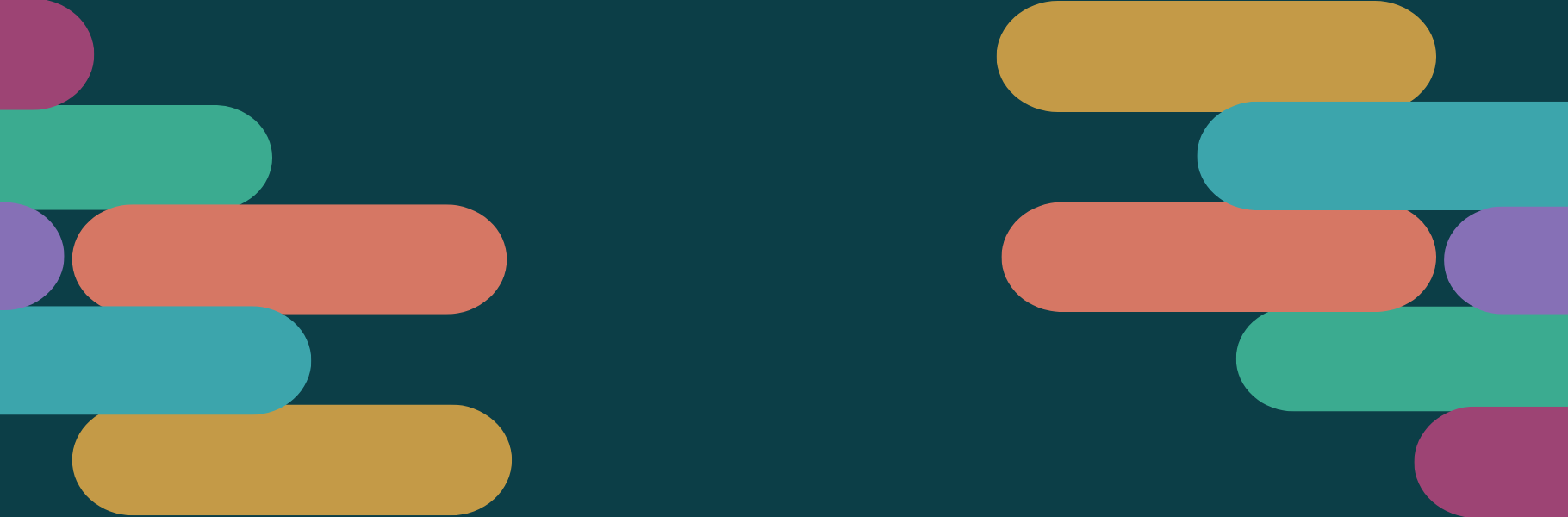 Green banner with colorful ovals