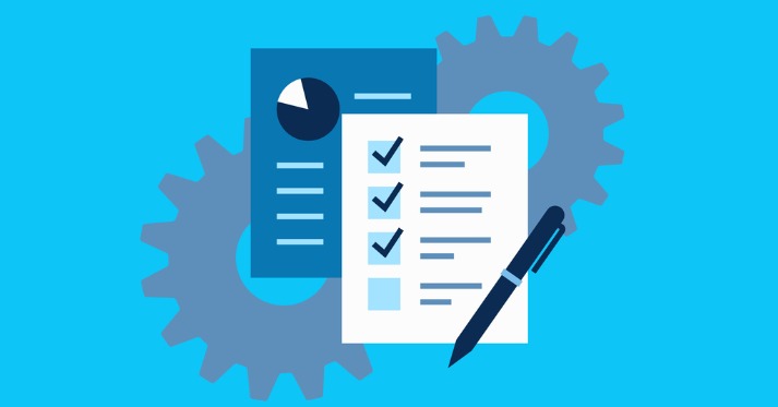 illustration of gears, checklist and graph